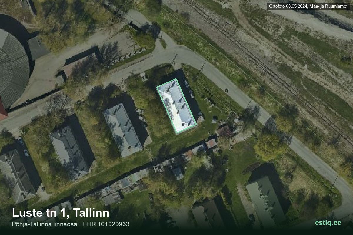 Luste tänav 1, Tallinn – hoone aerofoto, kontuur ehitisregistri (EHR) andmetest