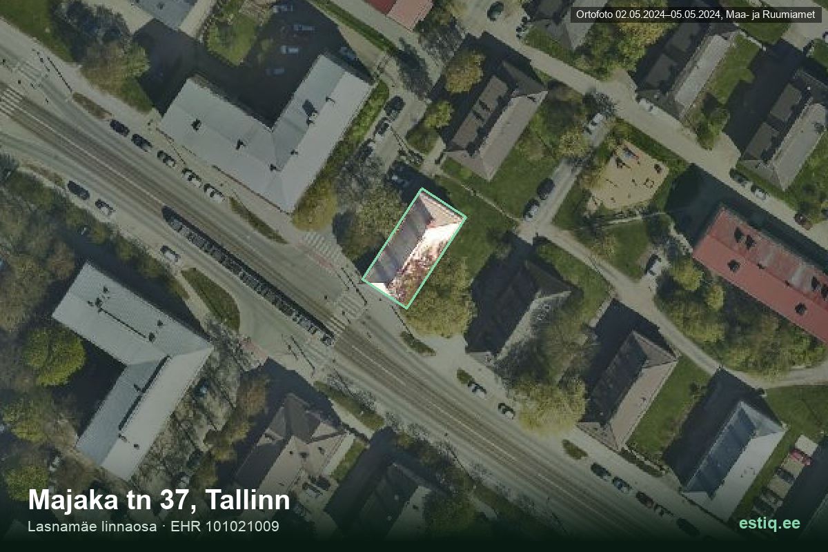 Majaka tänav 37, Tallinn – hoone aerofoto, kontuur ehitisregistri (EHR) andmetest