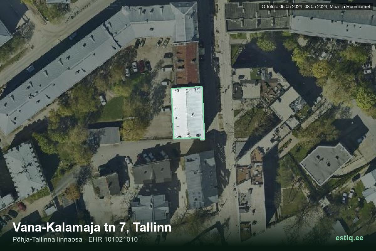 Vana-Kalamaja tänav 7, Tallinn – hoone aerofoto, kontuur ehitisregistri (EHR) andmetest