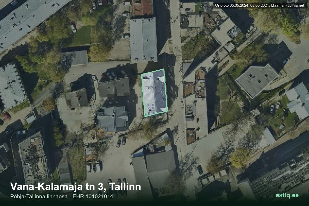 Vana-Kalamaja tänav 3, Tallinn – hoone aerofoto, kontuur ehitisregistri (EHR) andmetest