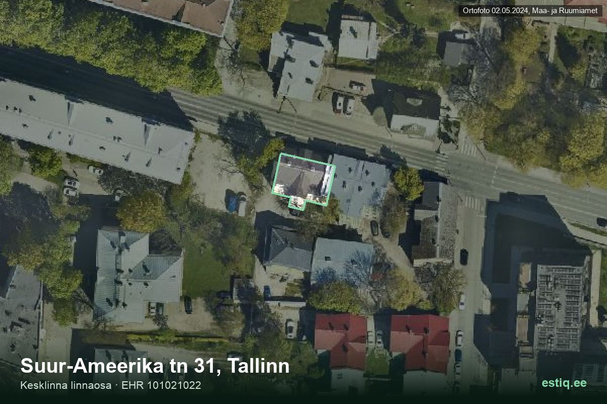 Suur-Ameerika tänav 31, Tallinn – hoone aerofoto, kontuur ehitisregistri (EHR) andmetest