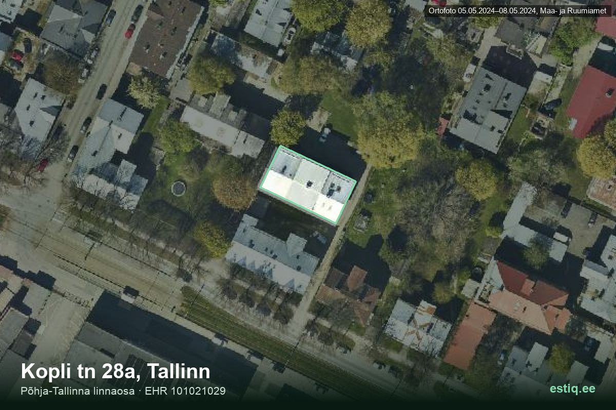 Kopli tänav 28a, Tallinn – hoone aerofoto, kontuur ehitisregistri (EHR) andmetest