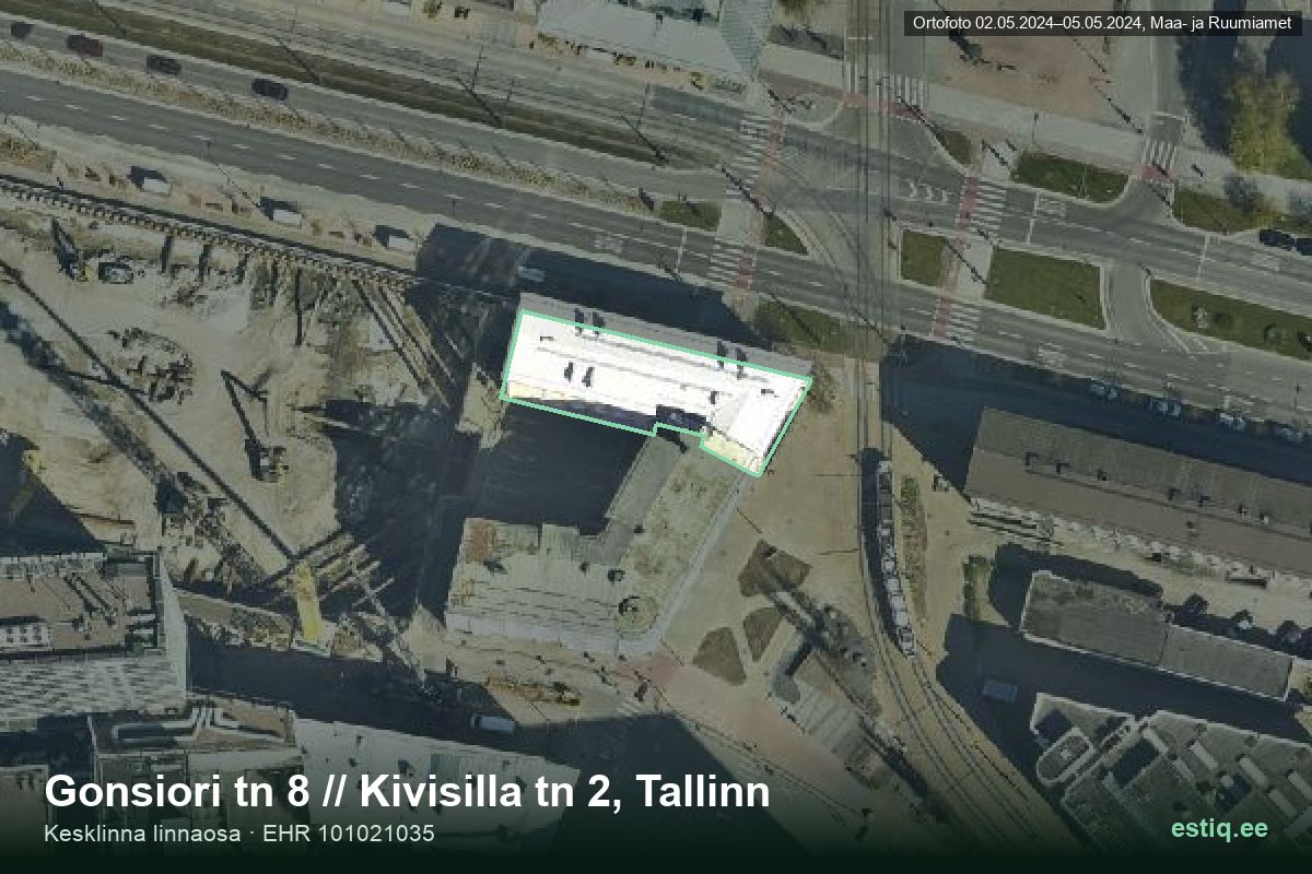 Gonsiori tänav 8, Tallinn – hoone aerofoto, kontuur ehitisregistri (EHR) andmetest