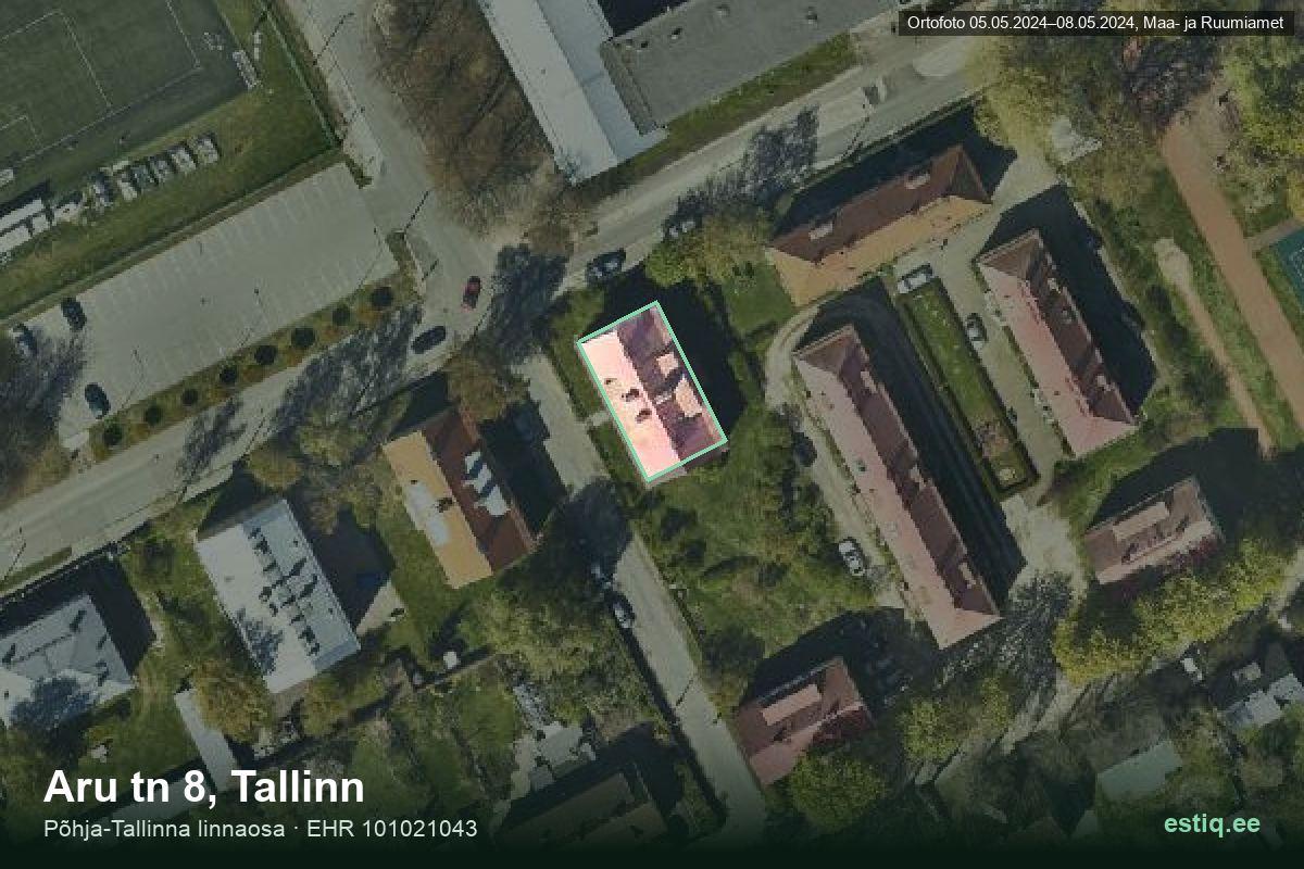 Aru tänav 8, Tallinn – аэрофото дома, контур по данным регистра строений (EHR)