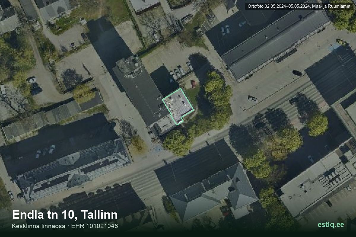 Endla tänav 10, Tallinn – hoone aerofoto, kontuur ehitisregistri (EHR) andmetest