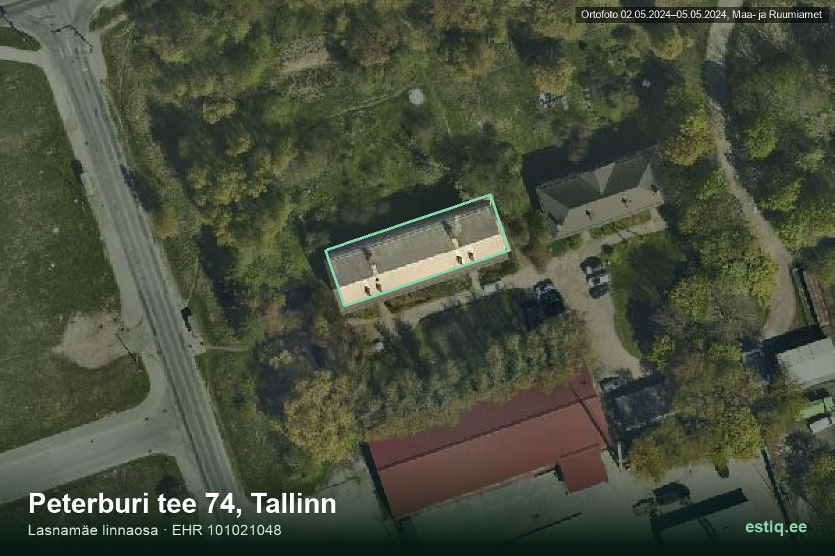 Peterburi tee 74, Tallinn – hoone aerofoto, kontuur ehitisregistri (EHR) andmetest