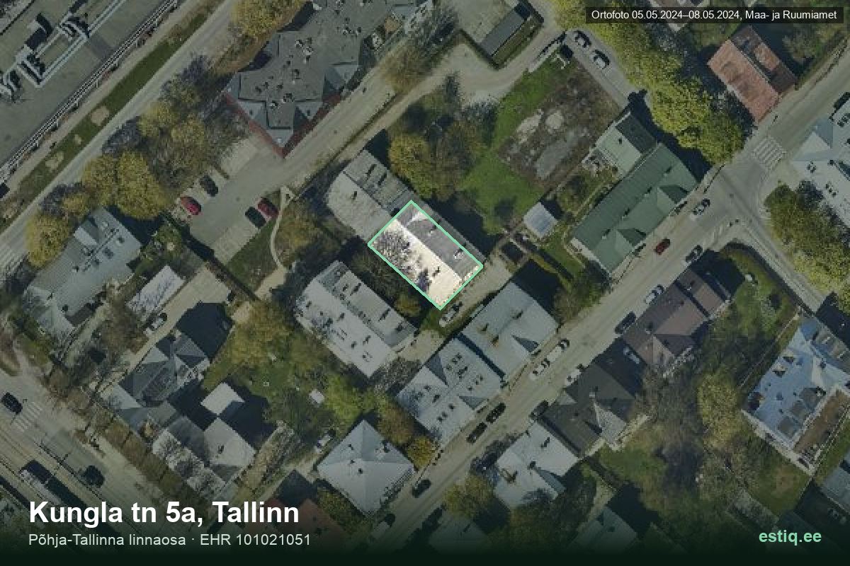 Kungla tänav 5a, Tallinn – аэрофото дома, контур по данным регистра строений (EHR)