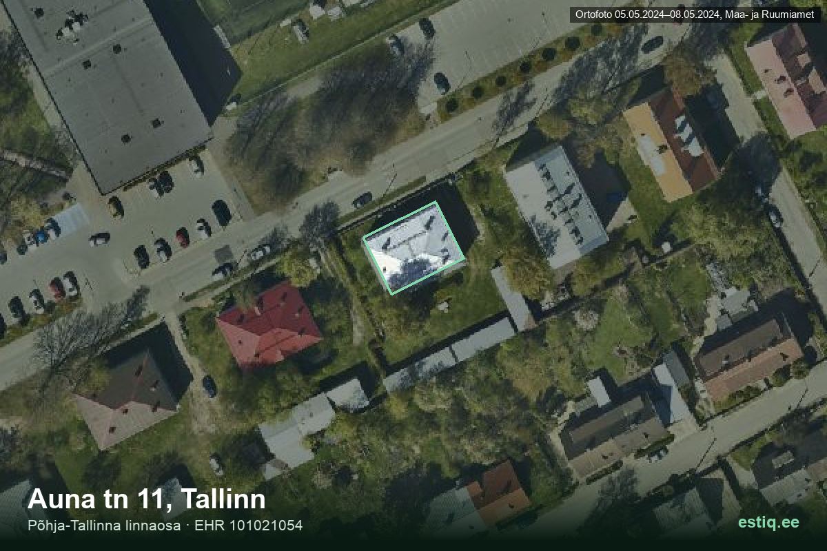 Auna tänav 11, Tallinn – аэрофото дома, контур по данным регистра строений (EHR)