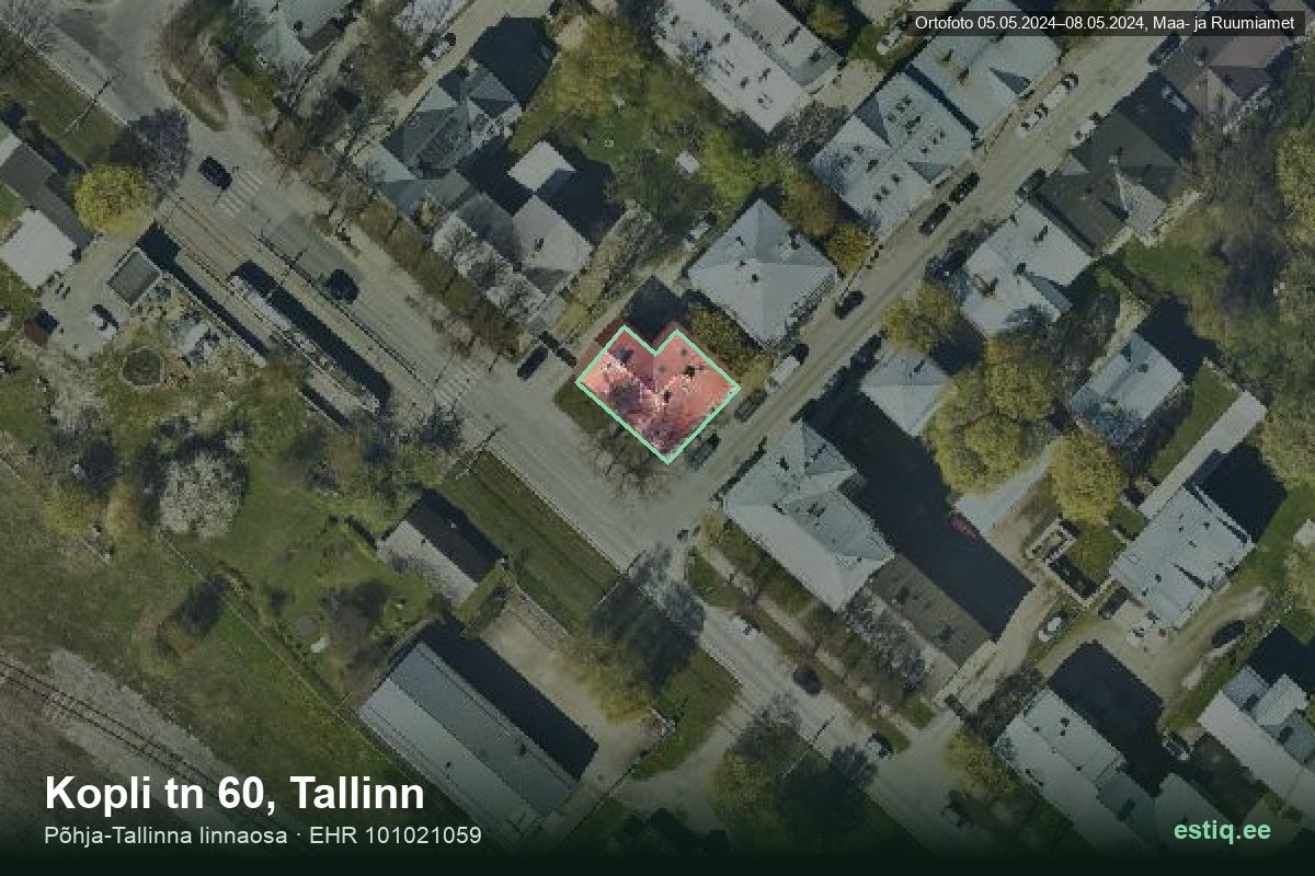 Kopli tänav 60, Tallinn – hoone aerofoto, kontuur ehitisregistri (EHR) andmetest
