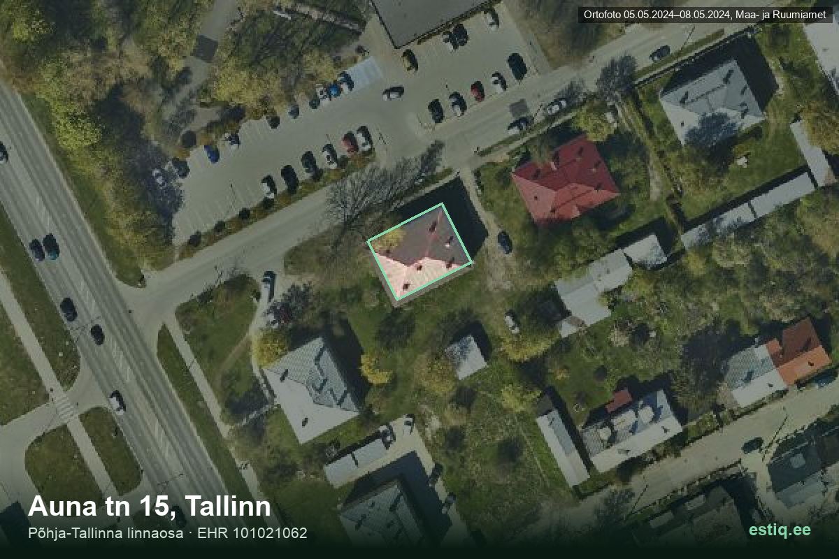 Auna tänav 15, Tallinn – аэрофото дома, контур по данным регистра строений (EHR)