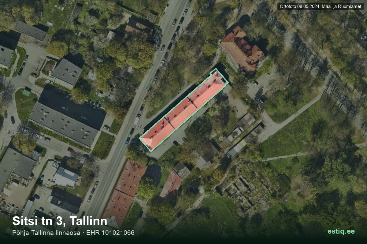 Sitsi tänav 3, Tallinn – ilmakuva rakennuksesta, ääriviiva rakennusrekisteristä (EHR)