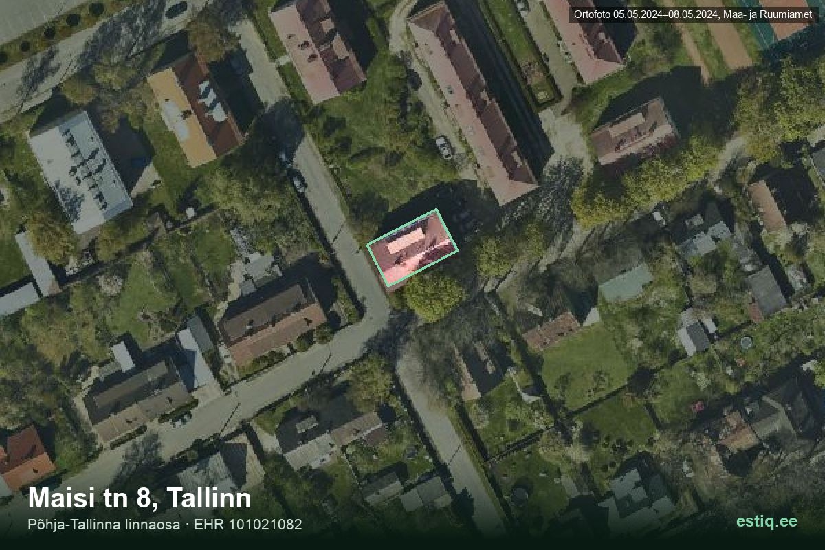 Maisi tänav 8, Tallinn – аэрофото дома, контур по данным регистра строений (EHR)
