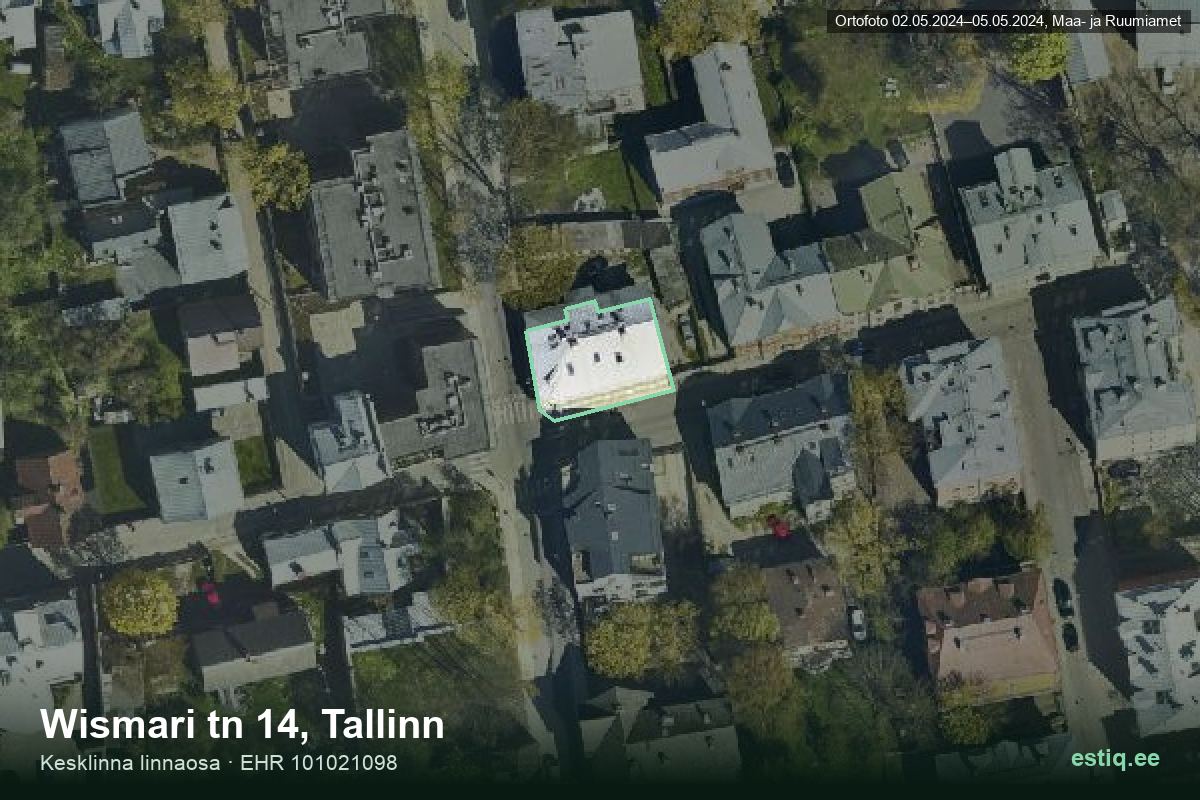 Wismari tänav 14, Tallinn – аэрофото дома, контур по данным регистра строений (EHR)