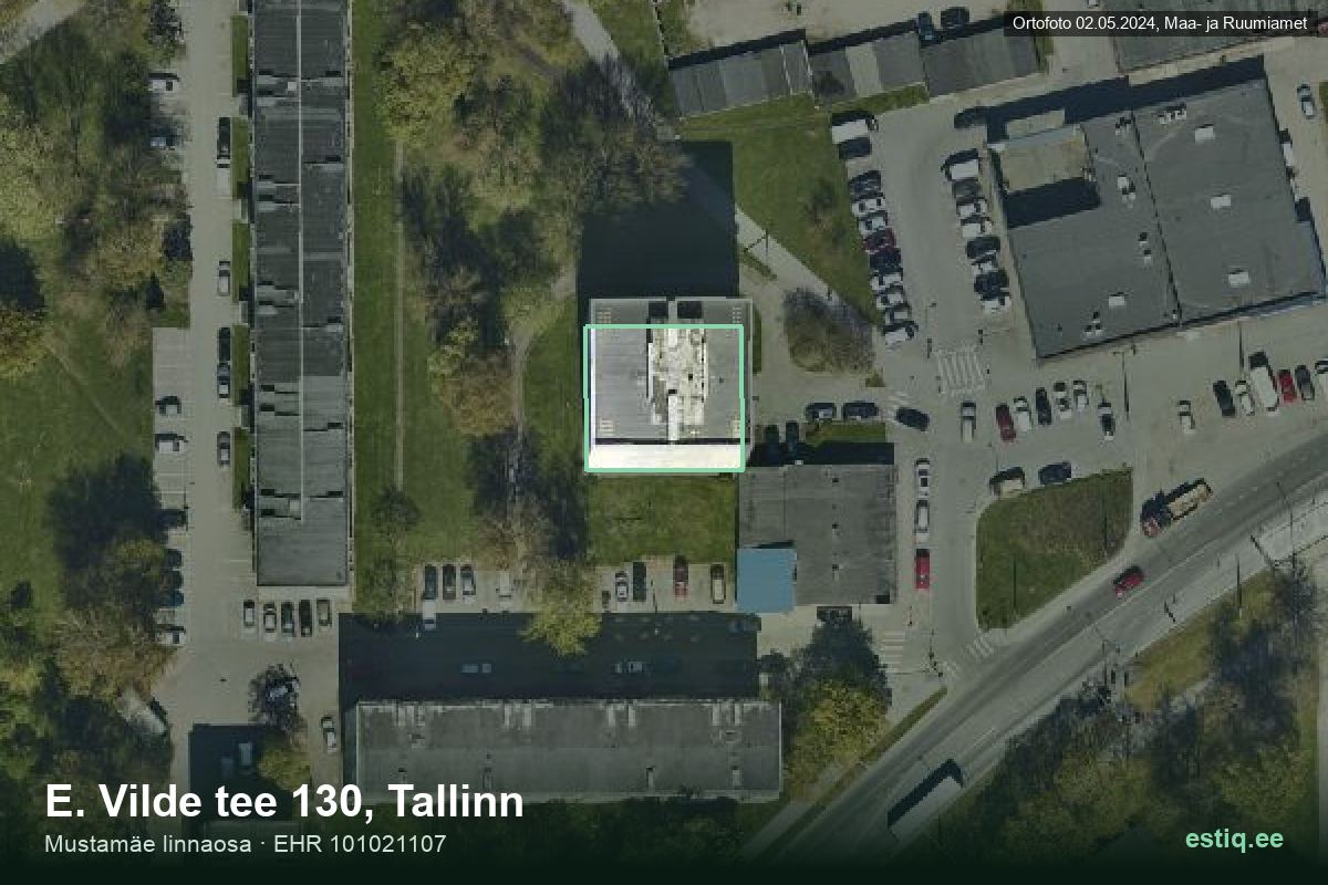 E. Vilde tee 130, Tallinn – hoone aerofoto, kontuur ehitisregistri (EHR) andmetest