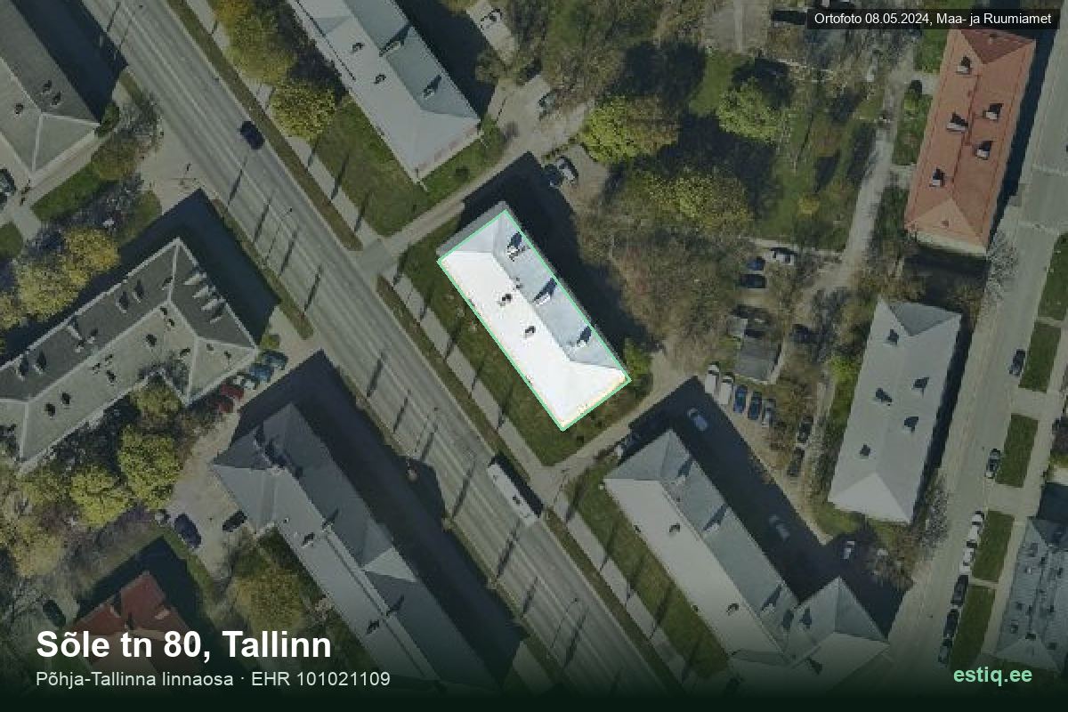 Sõle tänav 80, Tallinn – hoone aerofoto, kontuur ehitisregistri (EHR) andmetest