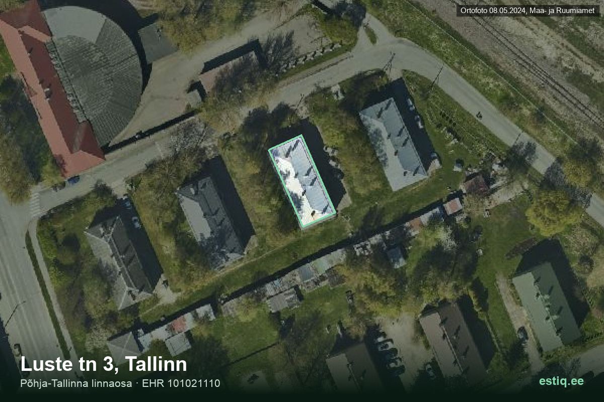 Luste tänav 3, Tallinn – ilmakuva rakennuksesta, ääriviiva rakennusrekisteristä (EHR)