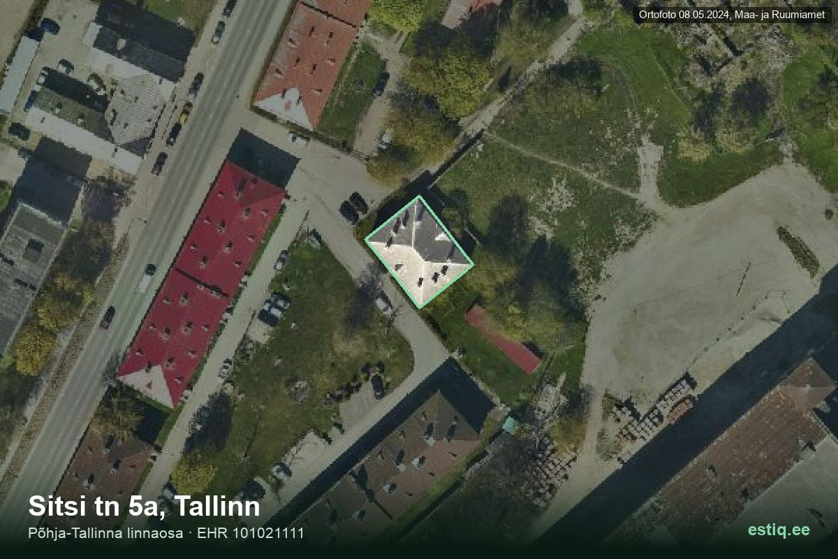 Sitsi tänav 5a, Tallinn – аэрофото дома, контур по данным регистра строений (EHR)
