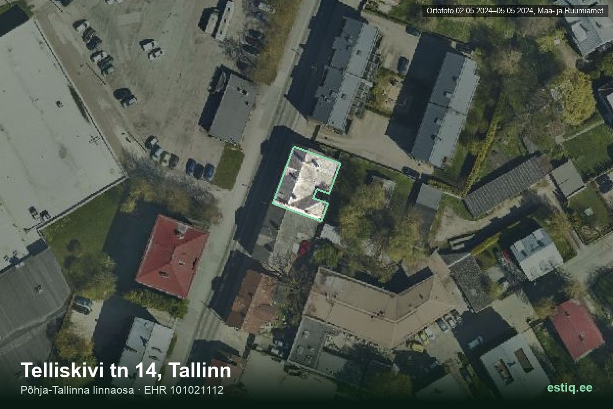 Telliskivi tänav 14, Tallinn – hoone aerofoto, kontuur ehitisregistri (EHR) andmetest