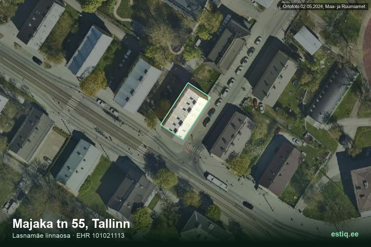 Majaka tänav 55, Tallinn – hoone aerofoto, kontuur ehitisregistri (EHR) andmetest