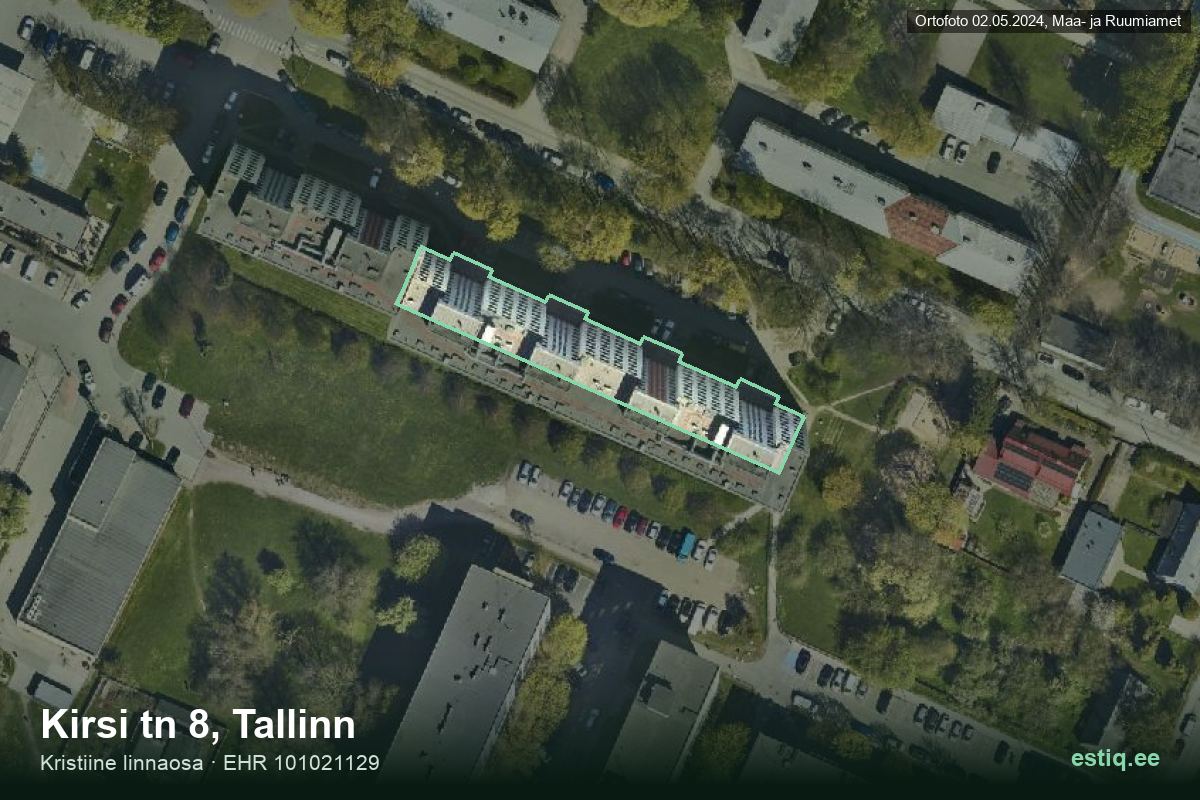 Kirsi tänav 8, Tallinn – hoone aerofoto, kontuur ehitisregistri (EHR) andmetest