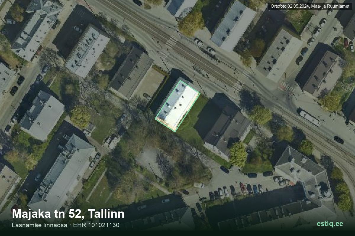 Majaka tänav 52, Tallinn – hoone aerofoto, kontuur ehitisregistri (EHR) andmetest