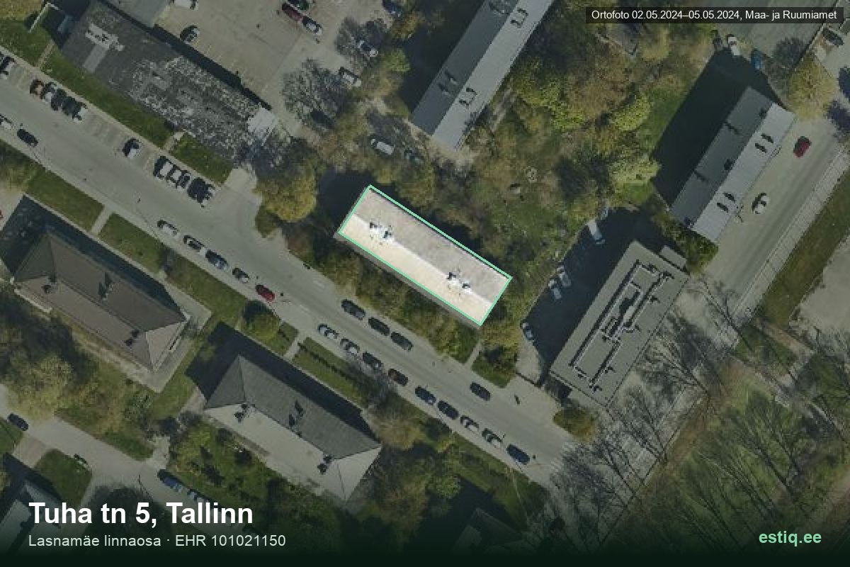Tuha tänav 5, Tallinn – аэрофото дома, контур по данным регистра строений (EHR)