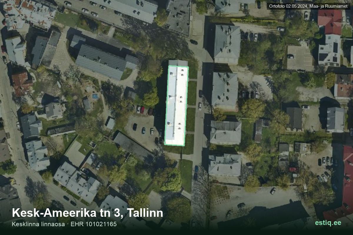 Kesk-Ameerika tänav 3, Tallinn – hoone aerofoto, kontuur ehitisregistri (EHR) andmetest