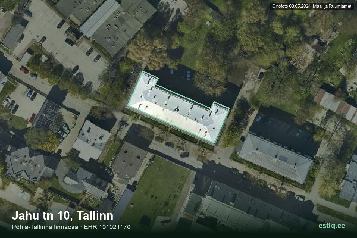 Jahu tänav 10, Tallinn – hoone aerofoto, kontuur ehitisregistri (EHR) andmetest