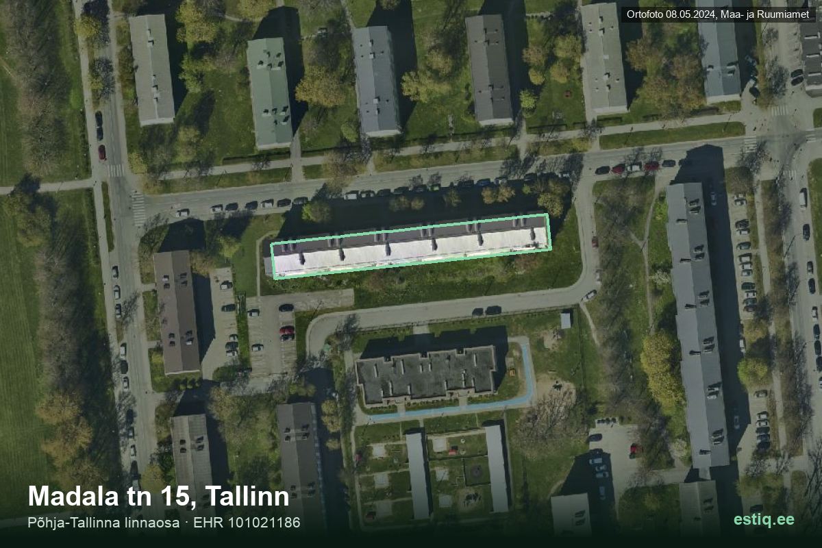 Madala tänav 15, Tallinn – hoone aerofoto, kontuur ehitisregistri (EHR) andmetest