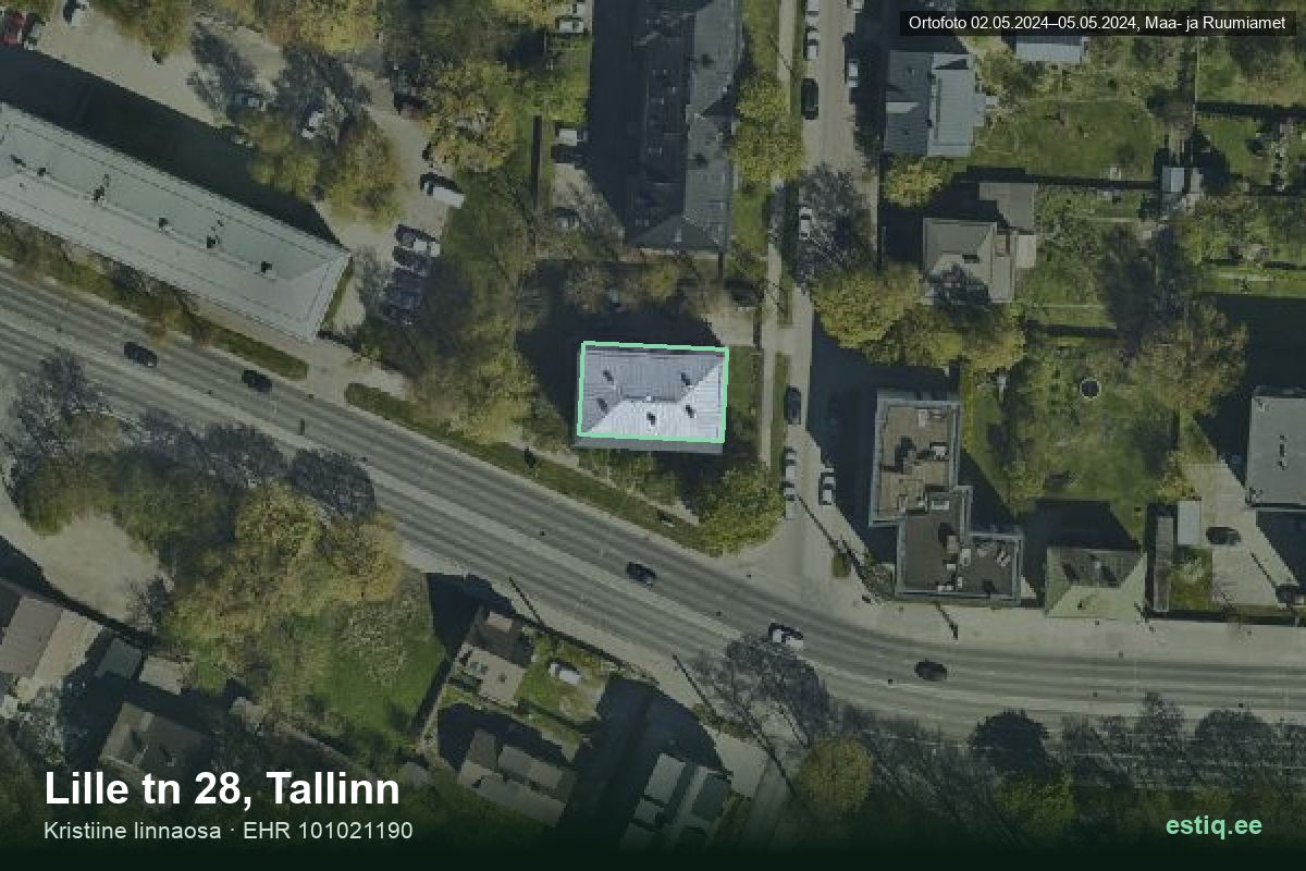 Lille tänav 28, Tallinn – аэрофото дома, контур по данным регистра строений (EHR)