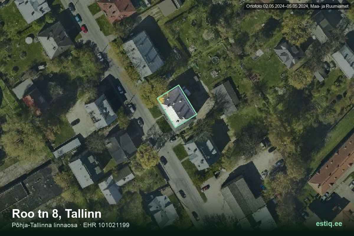 Roo tänav 8, Tallinn – ilmakuva rakennuksesta, ääriviiva rakennusrekisteristä (EHR)