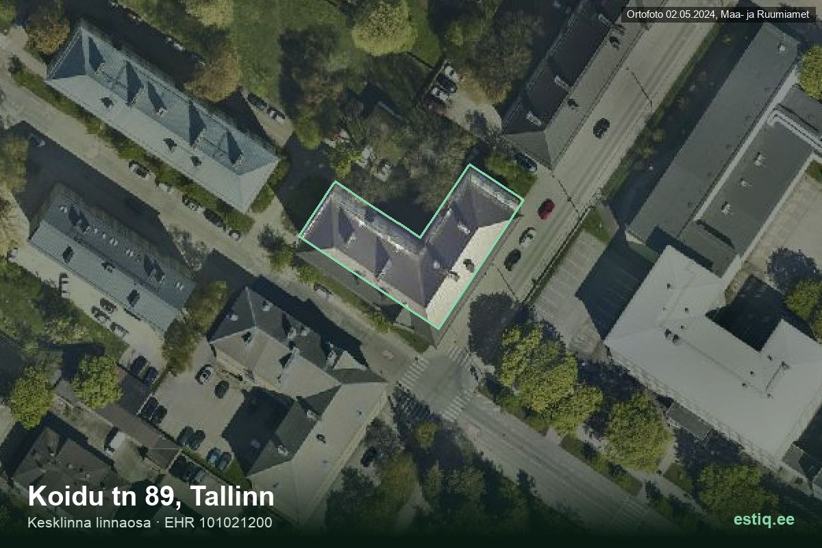 Koidu tänav 89, Tallinn – hoone aerofoto, kontuur ehitisregistri (EHR) andmetest