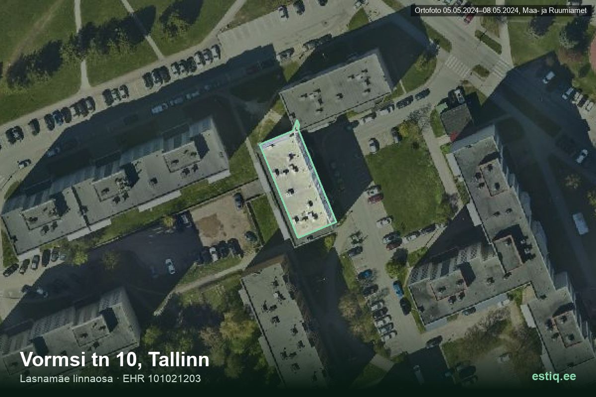 Vormsi tänav 10, Tallinn – hoone aerofoto, kontuur ehitisregistri (EHR) andmetest