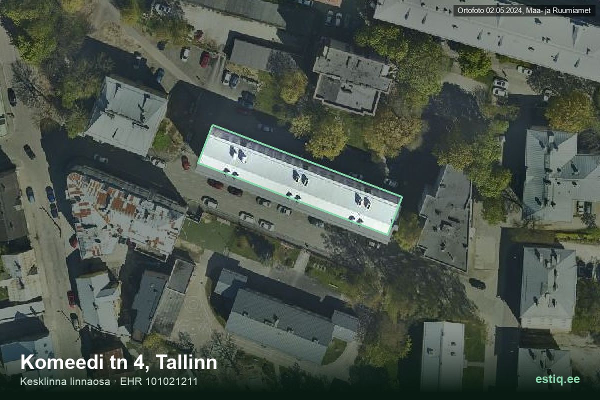 Komeedi tänav 4, Tallinn – hoone aerofoto, kontuur ehitisregistri (EHR) andmetest