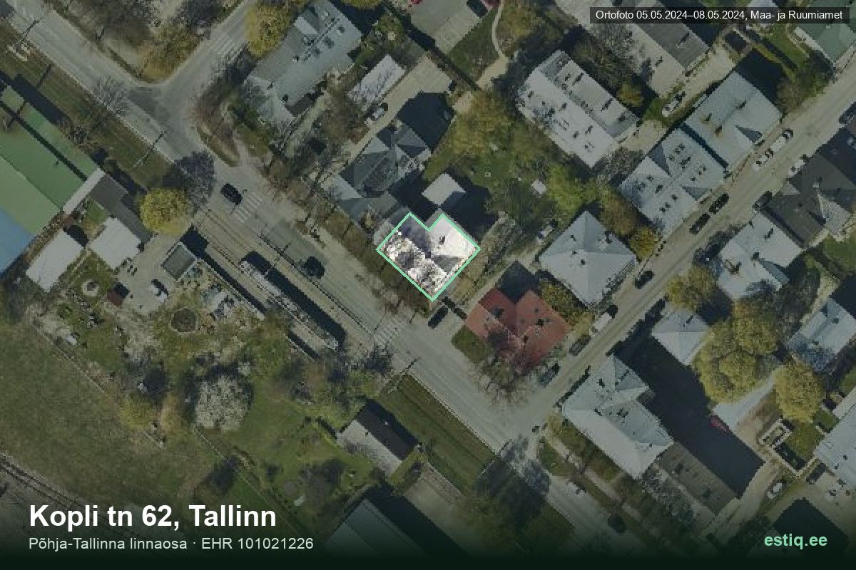 Kopli tänav 62, Tallinn – hoone aerofoto, kontuur ehitisregistri (EHR) andmetest