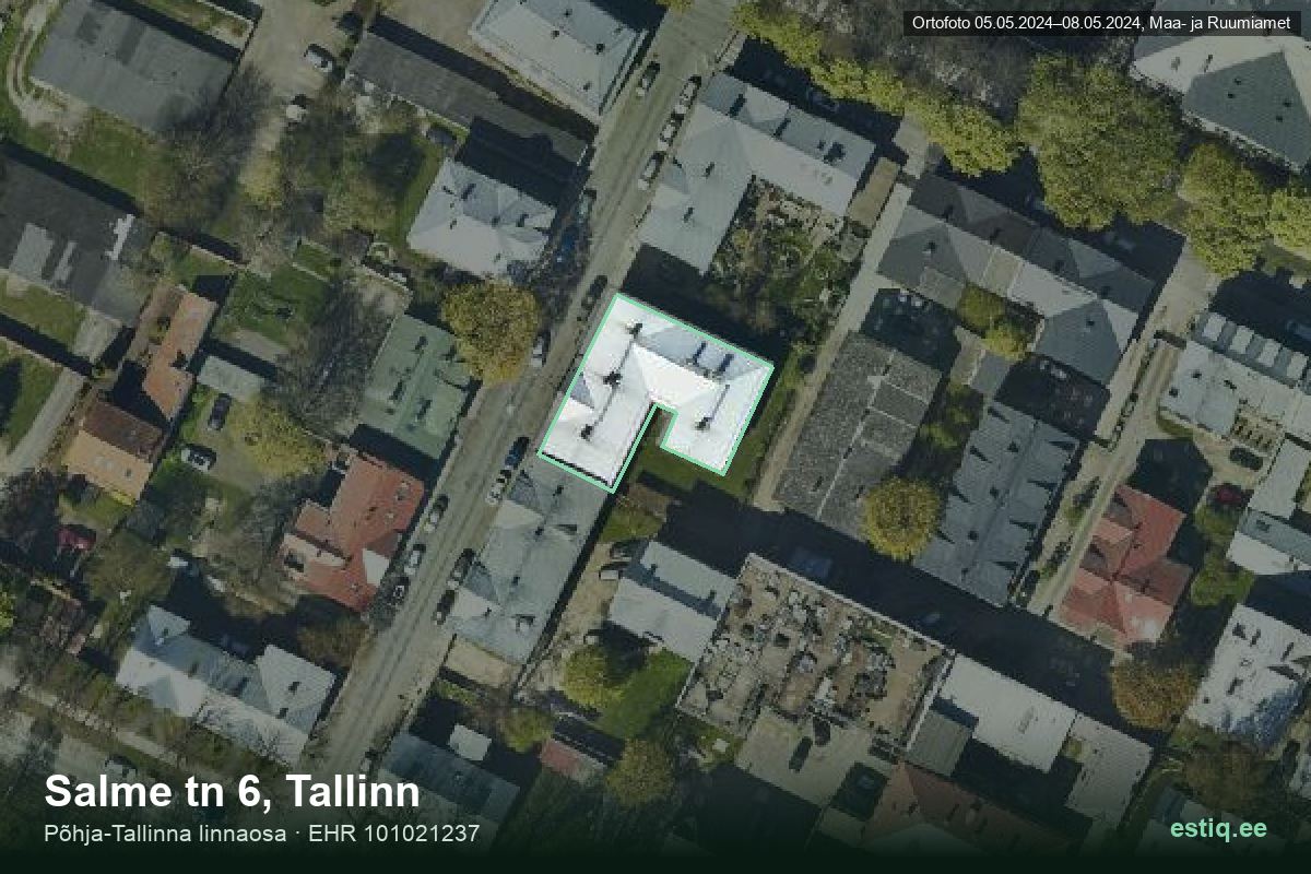 Salme tänav 6, Tallinn – hoone aerofoto, kontuur ehitisregistri (EHR) andmetest