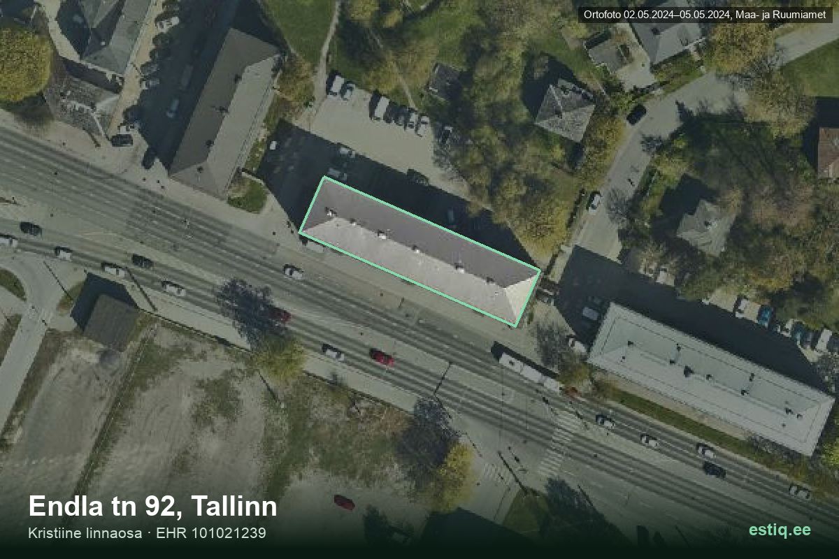 Endla tänav 92, Tallinn – hoone aerofoto, kontuur ehitisregistri (EHR) andmetest