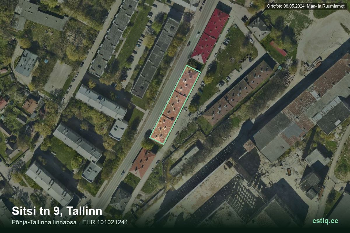 Sitsi tänav 9, Tallinn – hoone aerofoto, kontuur ehitisregistri (EHR) andmetest