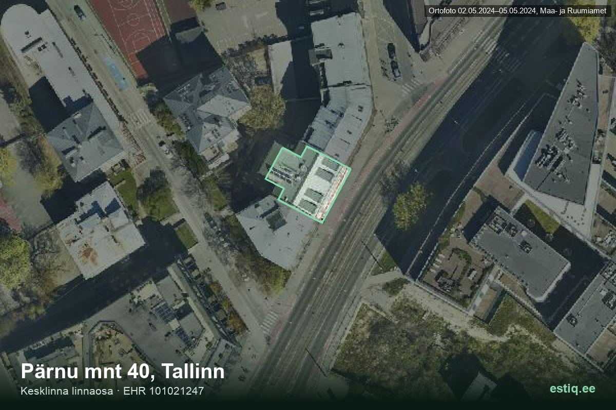 Pärnu mnt 40, Tallinn – hoone aerofoto, kontuur ehitisregistri (EHR) andmetest