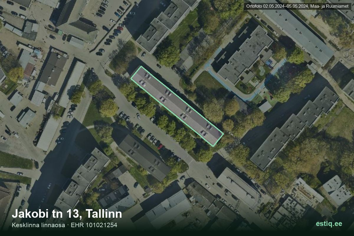 Jakobi tänav 13, Tallinn – аэрофото дома, контур по данным регистра строений (EHR)