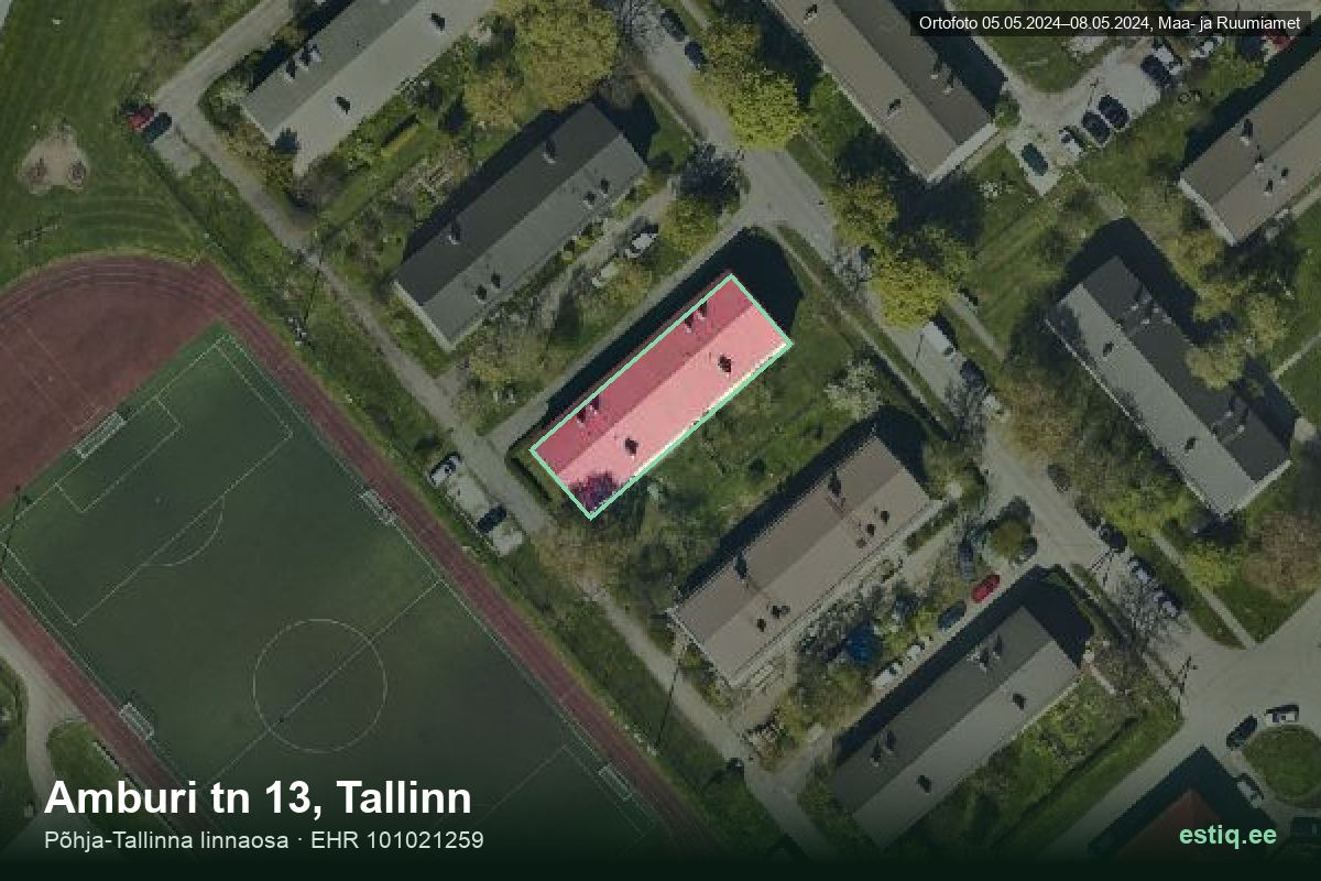 Amburi tänav 13, Tallinn – hoone aerofoto, kontuur ehitisregistri (EHR) andmetest