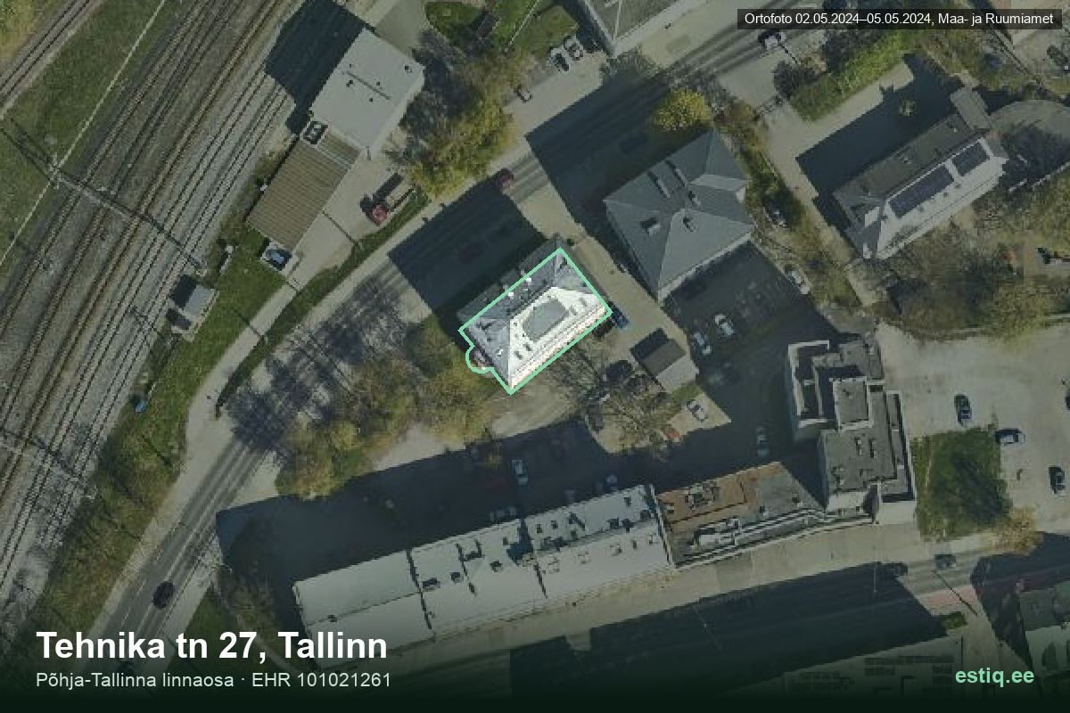 Tehnika tänav 27, Tallinn – аэрофото дома, контур по данным регистра строений (EHR)