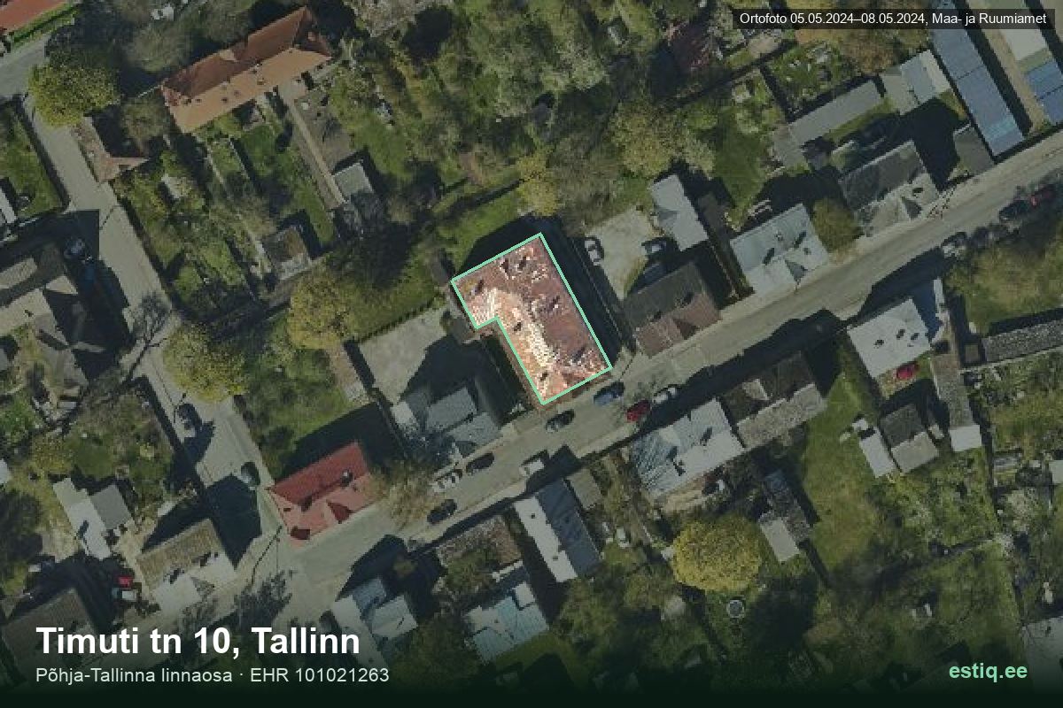 Timuti tänav 10, Tallinn – hoone aerofoto, kontuur ehitisregistri (EHR) andmetest