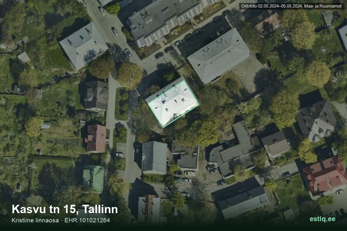 Kasvu tänav 15, Tallinn – аэрофото дома, контур по данным регистра строений (EHR)