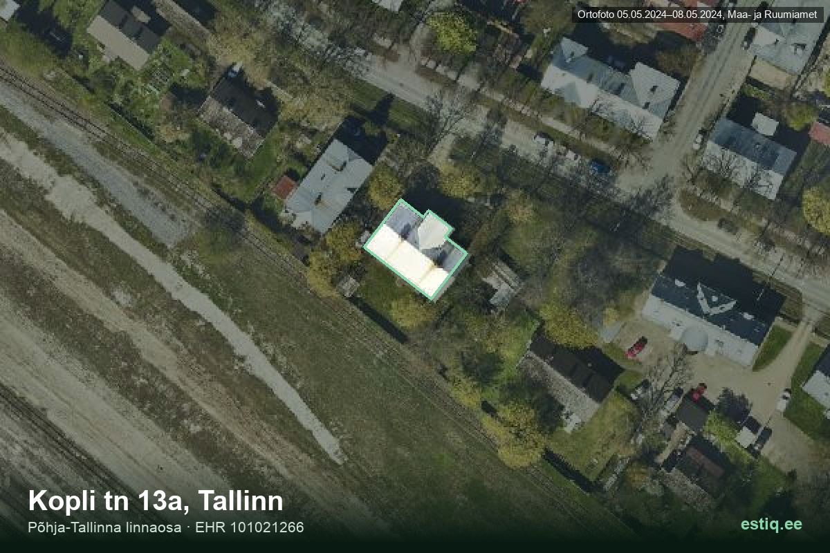 Kopli tänav 13a, Tallinn – hoone aerofoto, kontuur ehitisregistri (EHR) andmetest