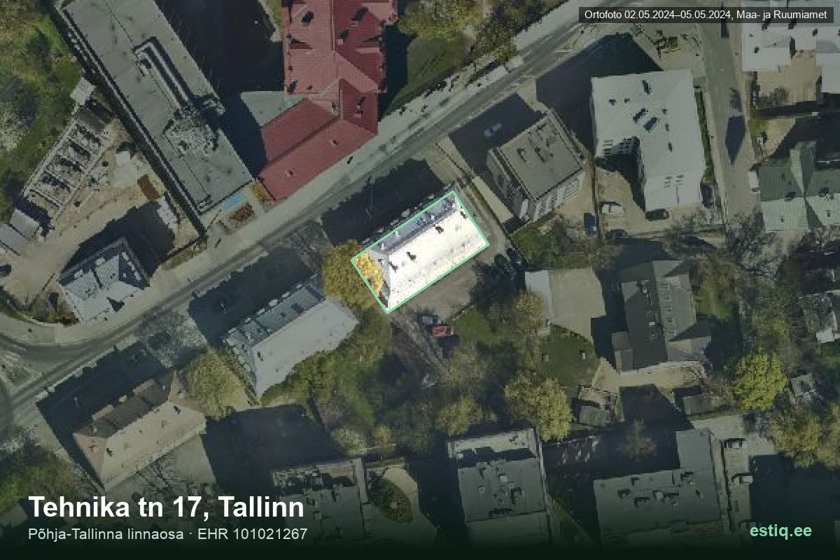 Tehnika tänav 17, Tallinn – аэрофото дома, контур по данным регистра строений (EHR)
