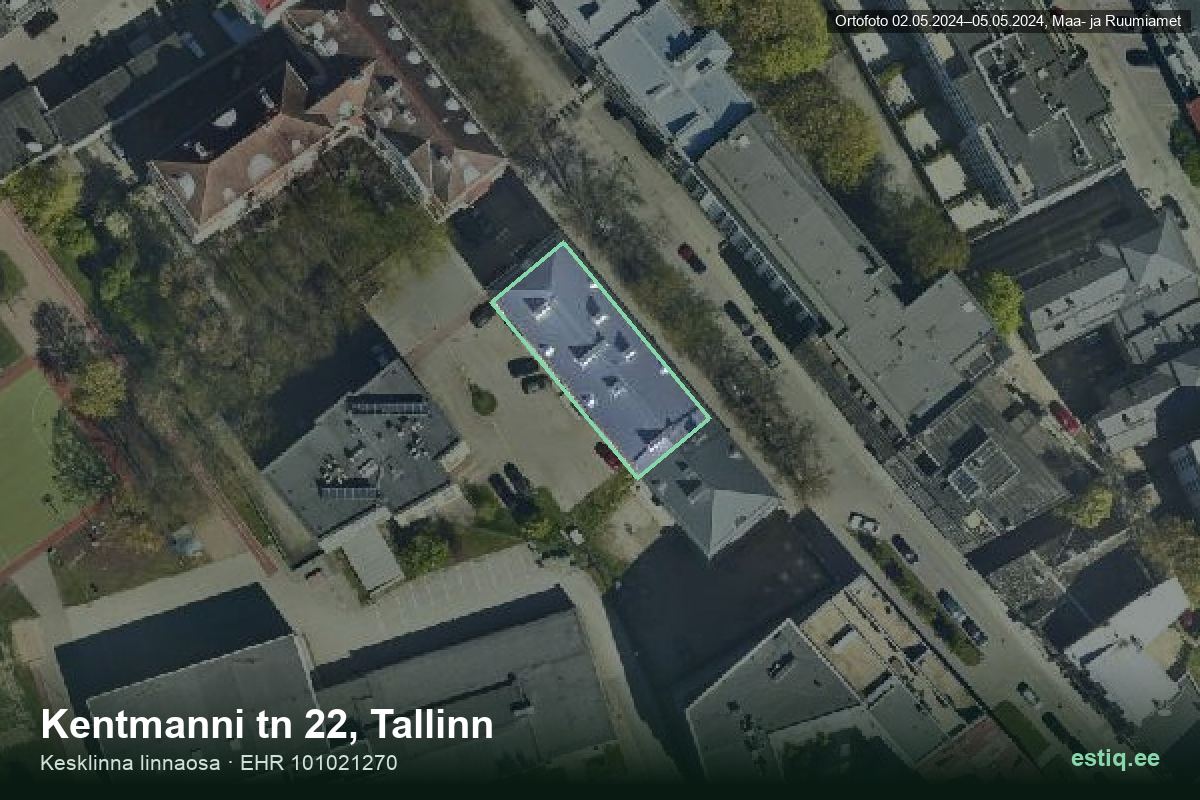 Kentmanni tänav 22, Tallinn – аэрофото дома, контур по данным регистра строений (EHR)