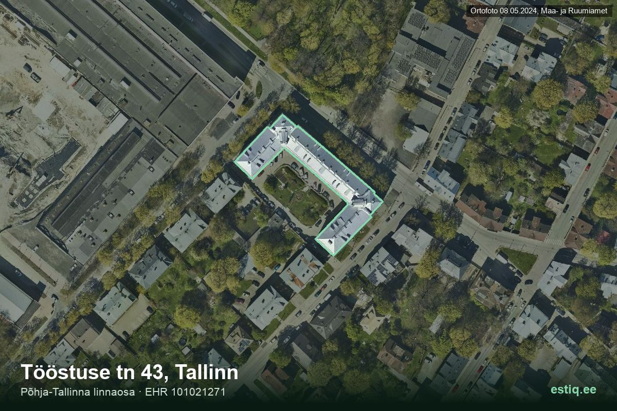 Tööstuse tänav 43, Tallinn – hoone aerofoto, kontuur ehitisregistri (EHR) andmetest