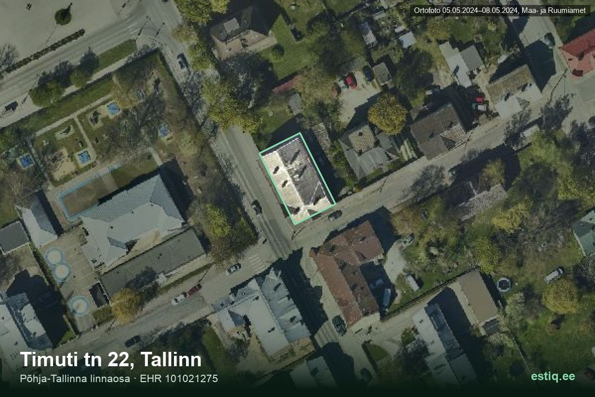 Timuti tänav 22, Tallinn – аэрофото дома, контур по данным регистра строений (EHR)