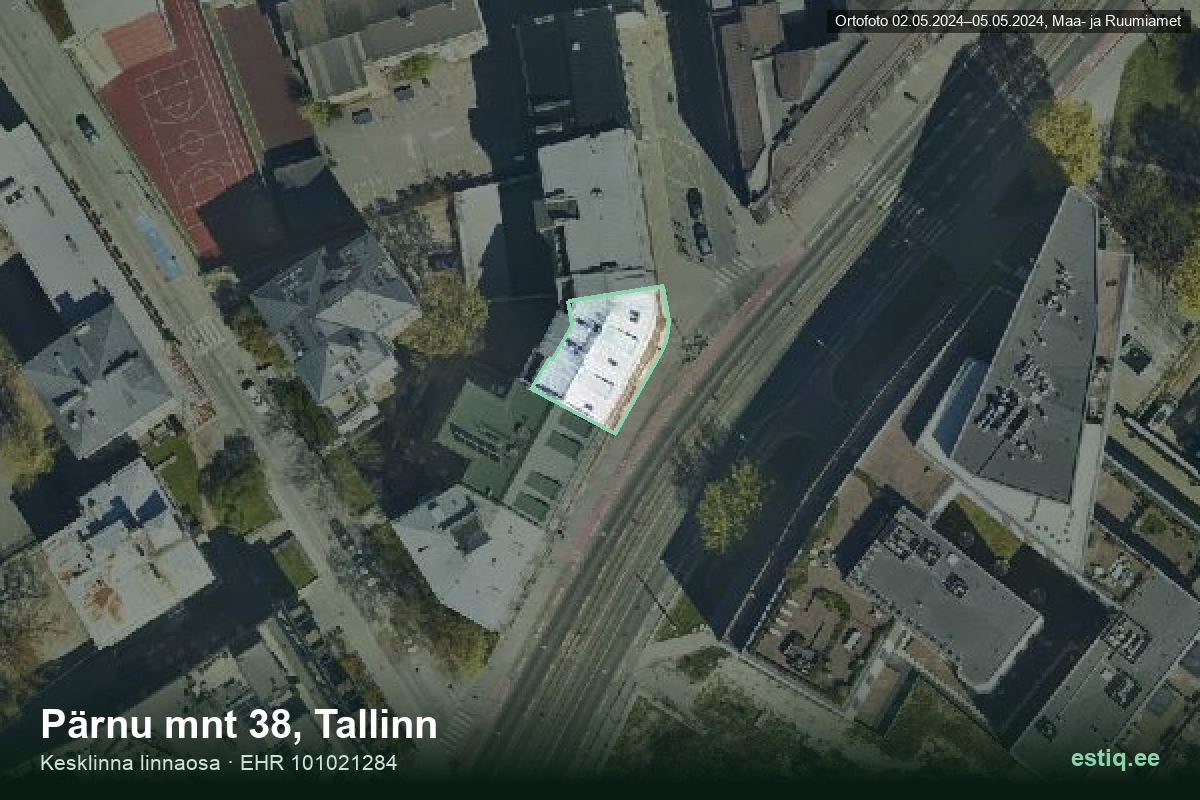 Pärnu mnt 38, Tallinn – hoone aerofoto, kontuur ehitisregistri (EHR) andmetest
